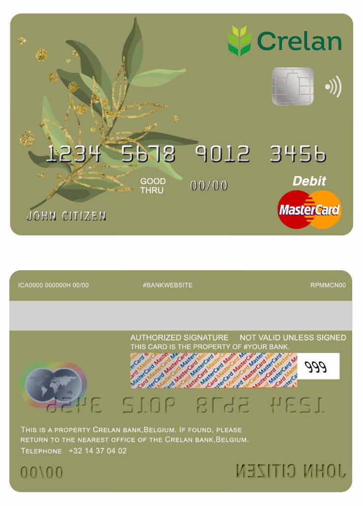 Belgium Crelan bank mastercard debit card